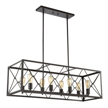 Galax 39" 8-Light Adjustable Iron Farmhouse Industrial LED Dimmable Pendant - JONATHAN Y